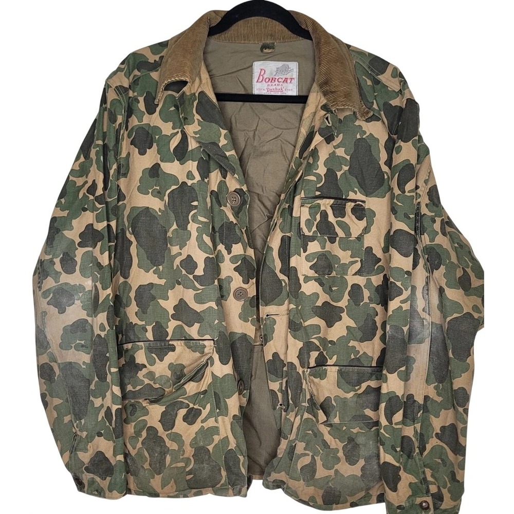 Vntg Bobcat Camouflage Chore Hunting Jacket Men's‎ L Corduroy Collar